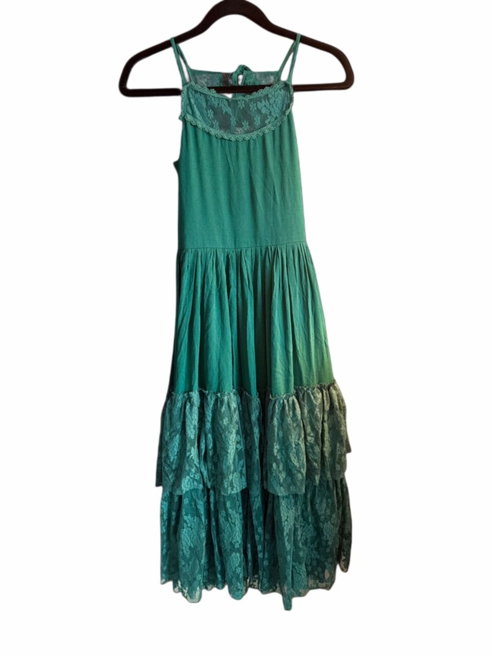 Mia Joy Catrin Tiered Lace Halter Maxi Dress in Teal (Girls 14) - Picture 2 of 4